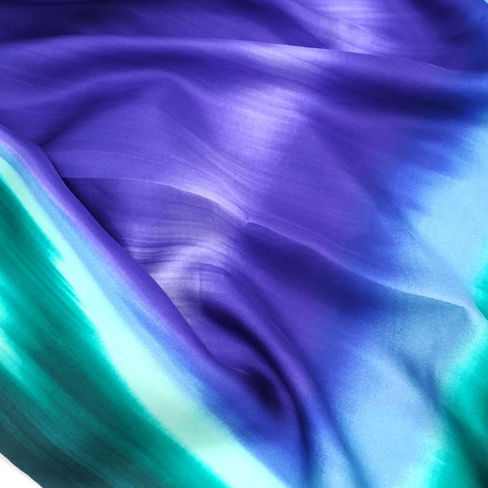 Vintage Ellen Tracy 100% Silk Scarf Purple, Green, Turquoise